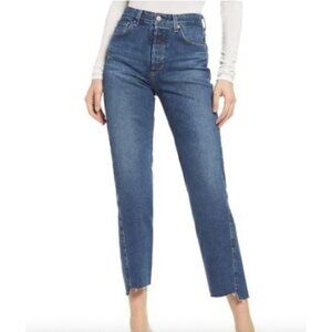 AG Adriano Goldschmied Women's Blue Twisted Alexxis High Waist Raw Hem Jeans 28R